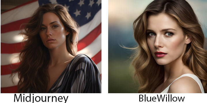 Midjourney vs blue willow facial features