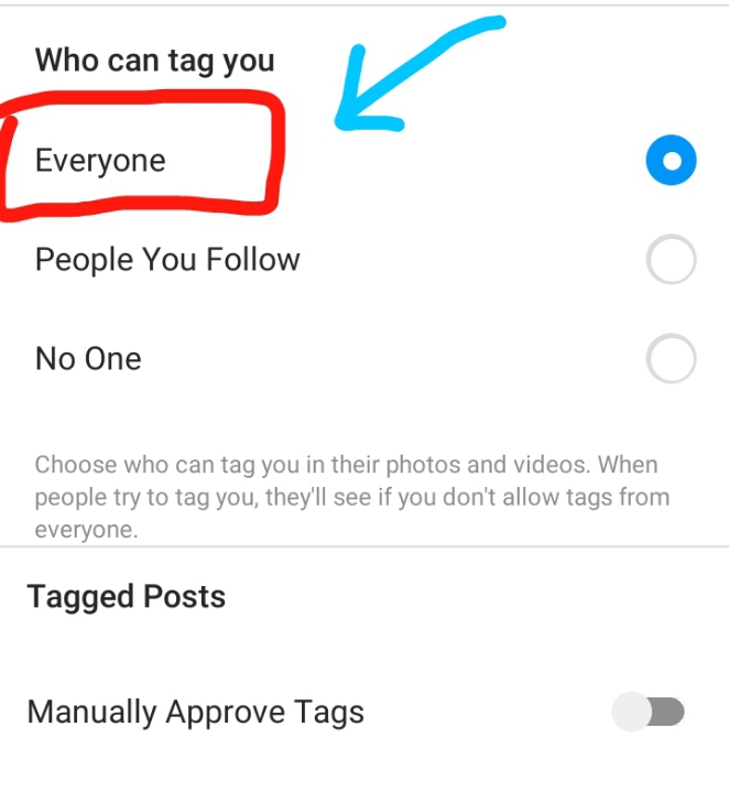 Allow People to Tag You on Instagram Select Everyone