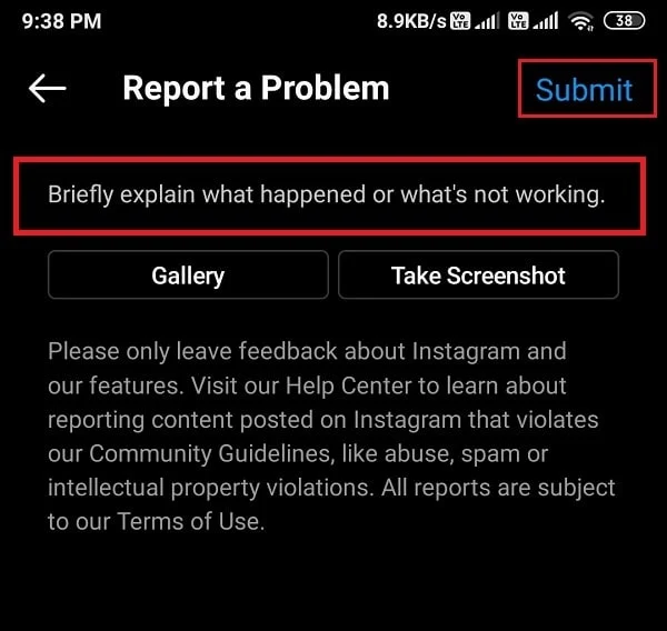 Report a problem to fix DM issue
