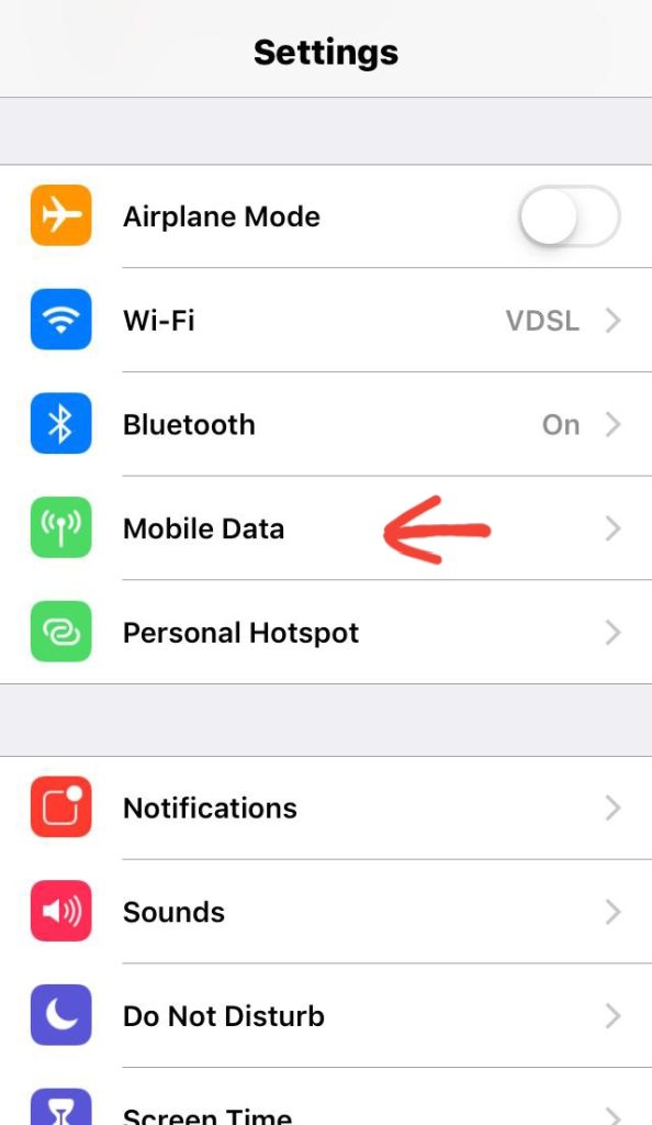 Click on Mobile Data